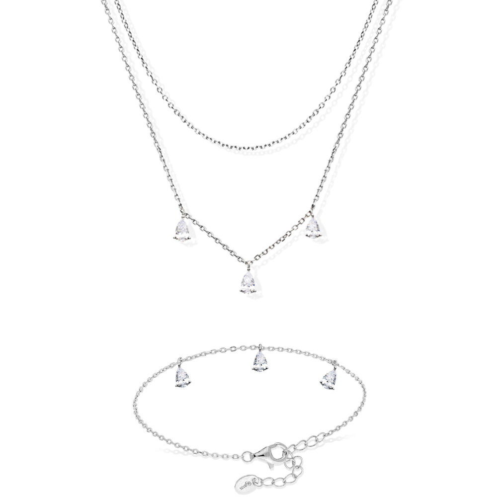 Mirela necklace bracelet set in silver and white zirconium stones 1