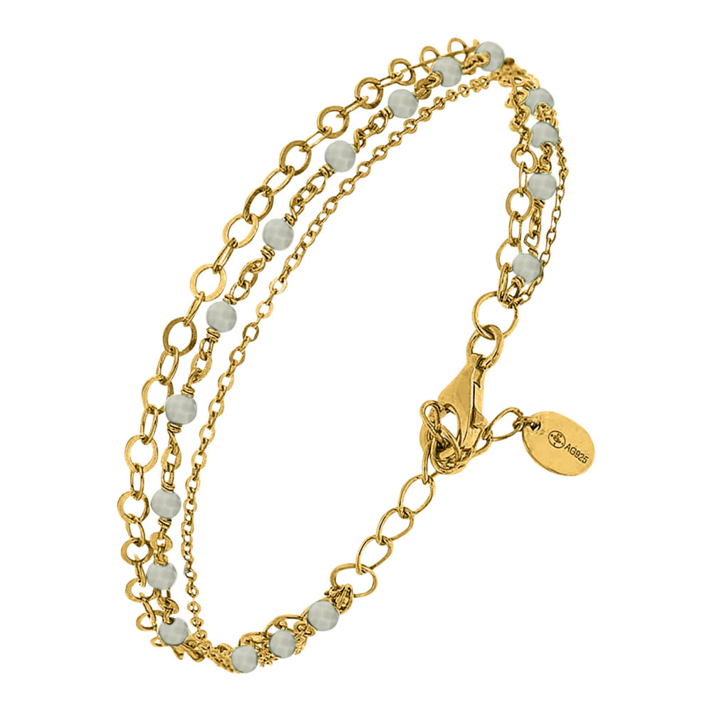 Bracelet argent doré triple chaine petite perles pierre labradorite