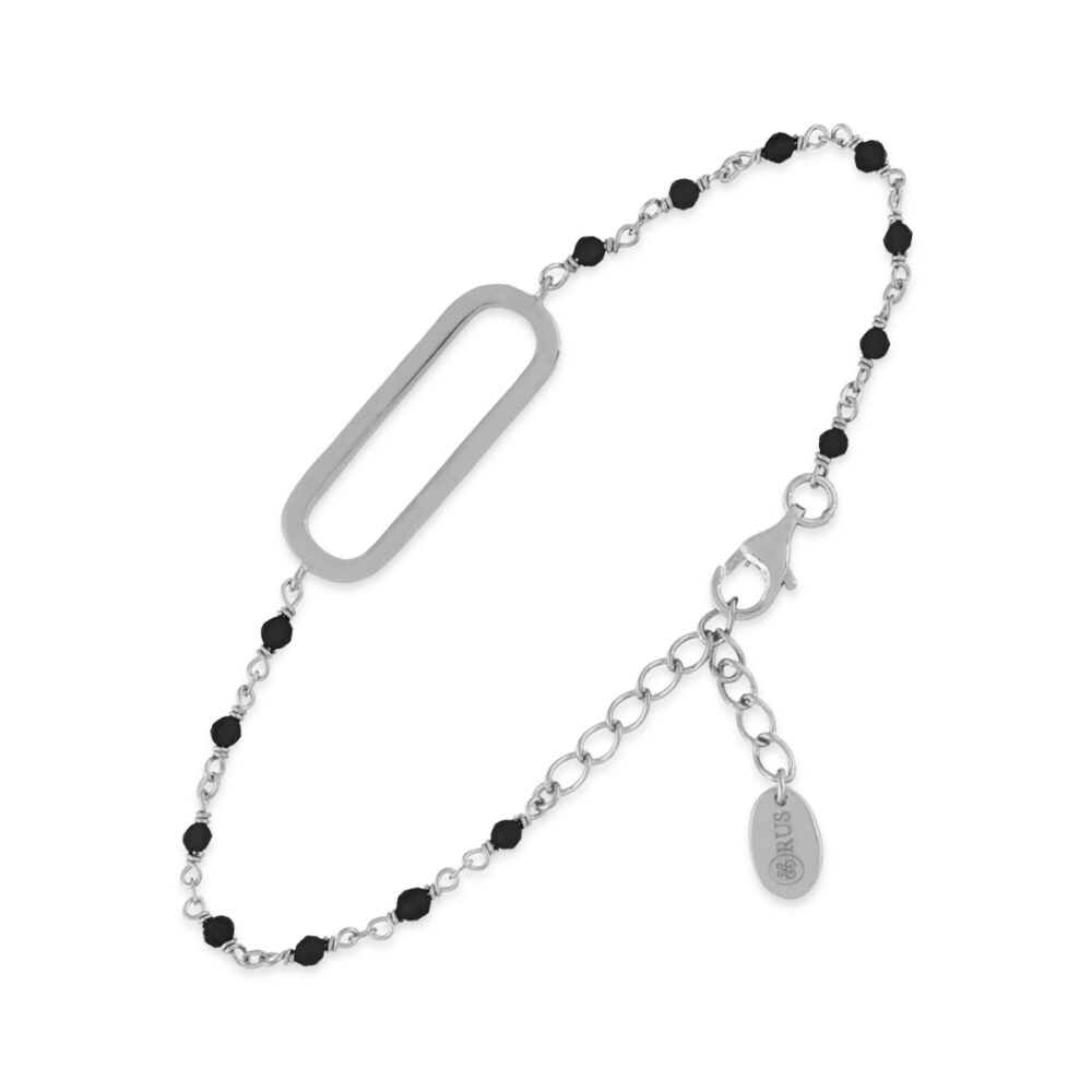 Bracelet en argent rhodié lingot pierres noires