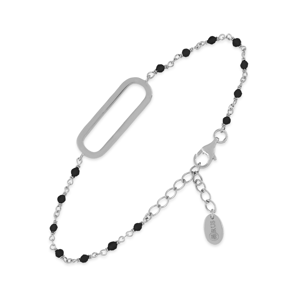 Bracelet en argent rhodié lingot pierres noires 1