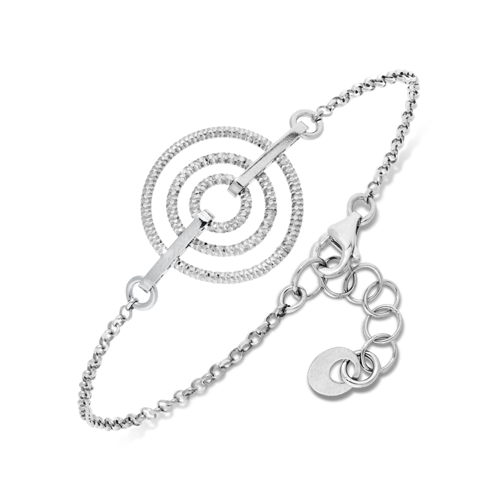 Bracelet Chaîne Argent 925 Rhodié Cercles Entrelacés Finition Diamantée