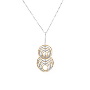 ☆CA150BICO Collier Pendentif Cercles Entrelacés Bicolore en Argent 925 Finition Diamantée 3