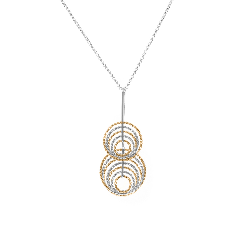 Collier Pendentif Cercles Entrelacés Bicolore en Argent 925 Finition Diamantée