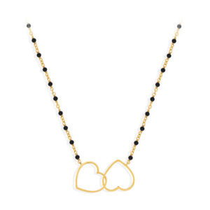Collier argent doré double cœur et pierre noir 3